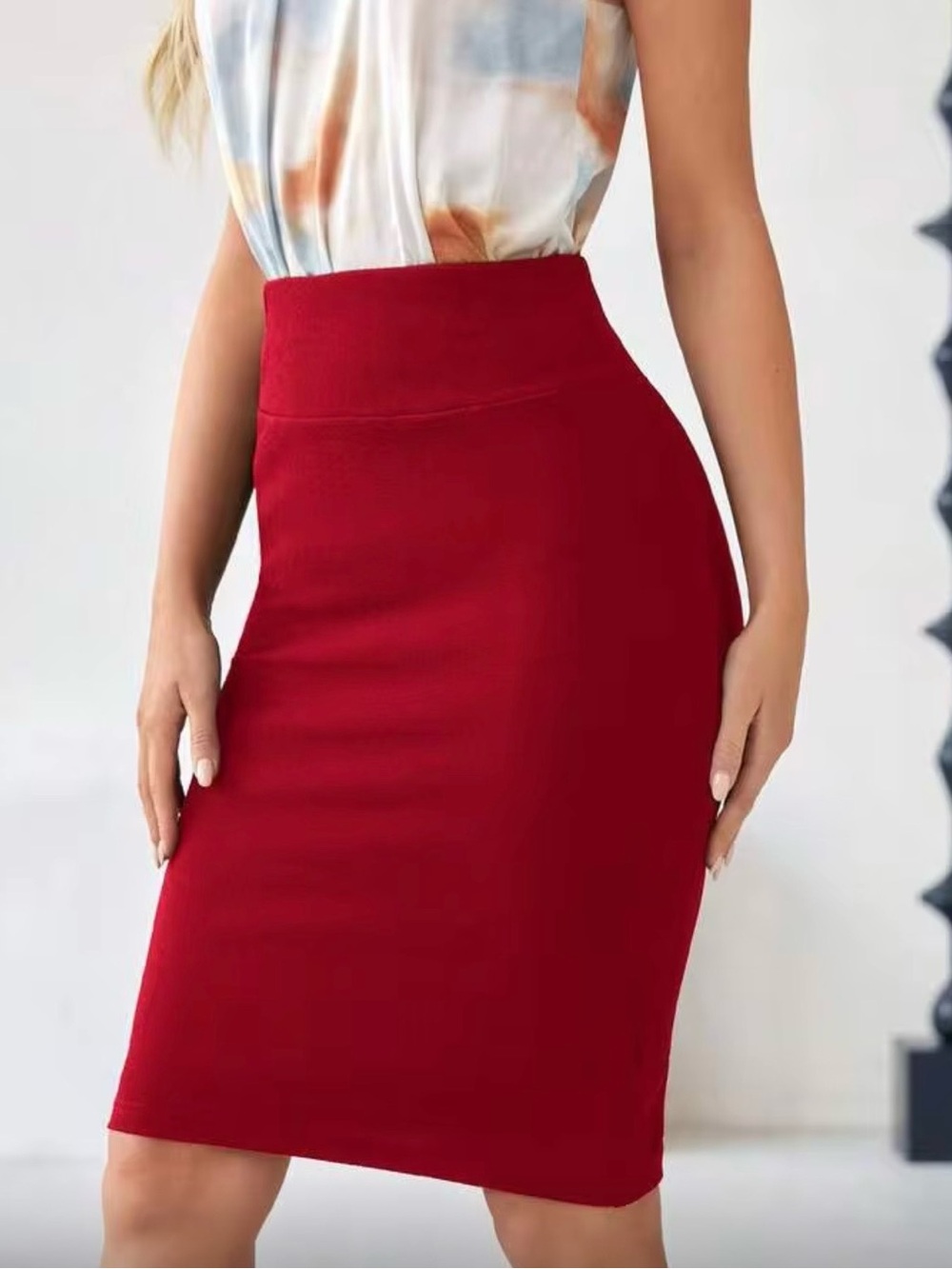 Brat Star Skirt womens small pencil red bodycon stretchy business elastic waist